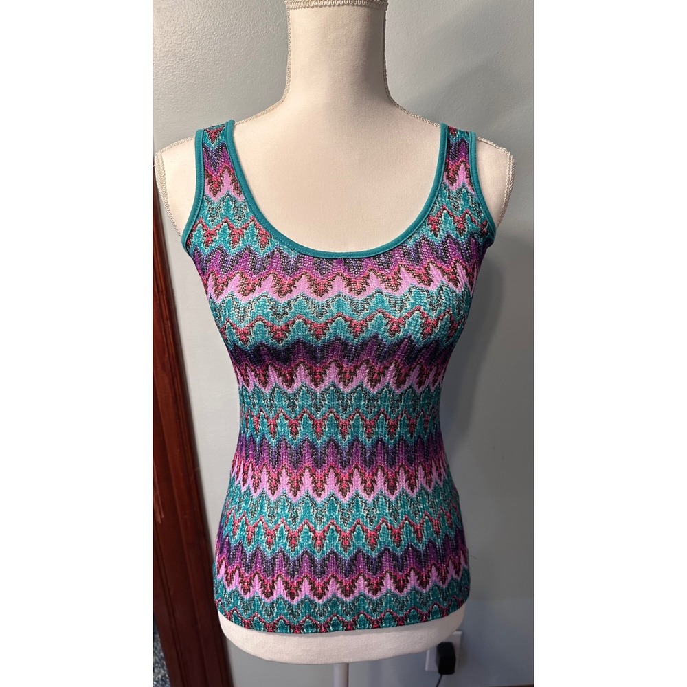 Vintage Y2K Bongo Womens Chevron Zigzag Knit Tank Top Teal Purple Pink 
small